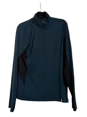 KJUS Men’s Quarter Zip Performance Pullover Teal Black Size 50 Medium UPF 50+